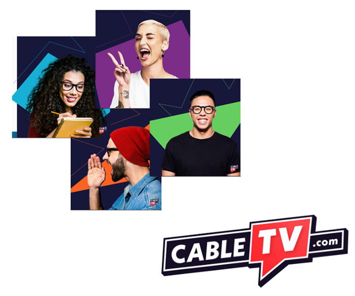 The CableTV.com logo, along with colorful photos of two women and two men smiling.