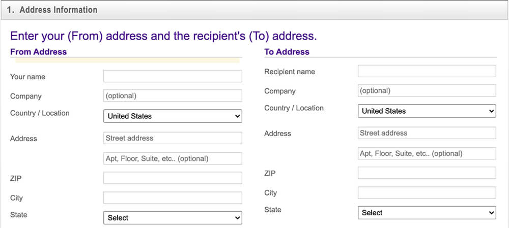 FedEx shipping form