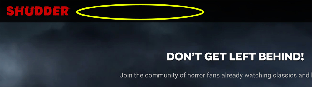 The Shudder homepage hides the navigation links