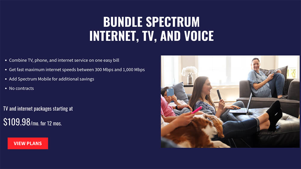 Screenshot of CableTV.com, showing a banner for Spectrum internet bundle deals.