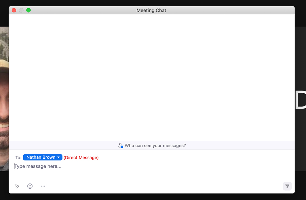 A Zoom chat window.