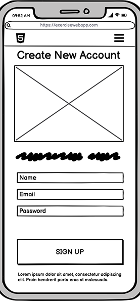 Create Account wireframe