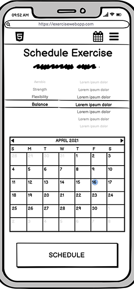 Schedule Exercise wireframe