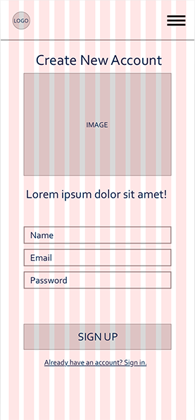 Create Account wireframe