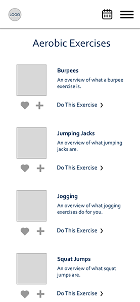 Aerobic Exercises wireframe