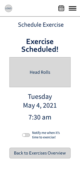 Exercise Scheduled wireframe