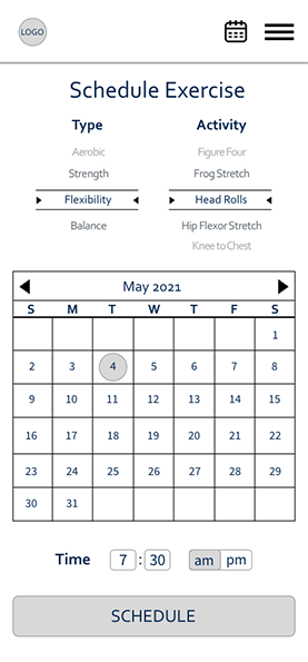 Schedule Exercise wireframe