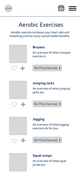 Aerobic Exercises wireframe