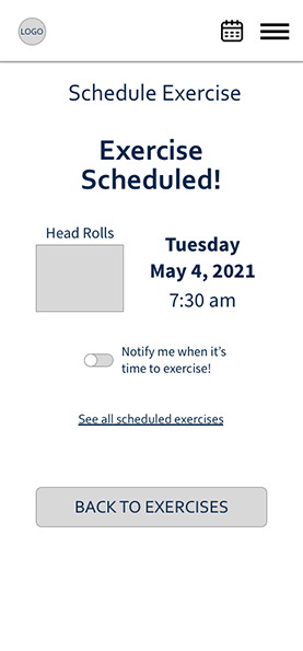 Exercise Scheduled wireframe