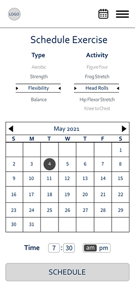 Schedule Exercise wireframe