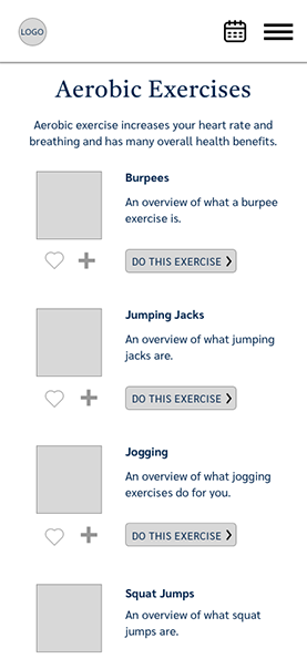 Aerobic Exercises wireframe