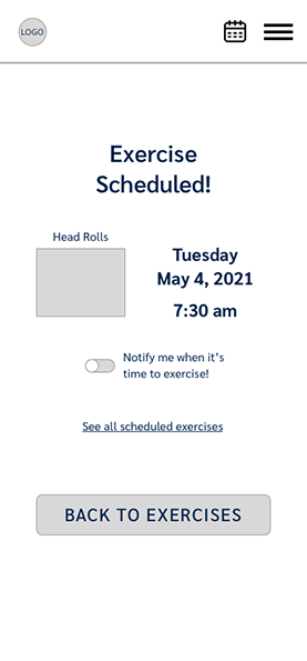 Exercise Scheduled wireframe