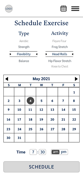 Schedule Exercise wireframe