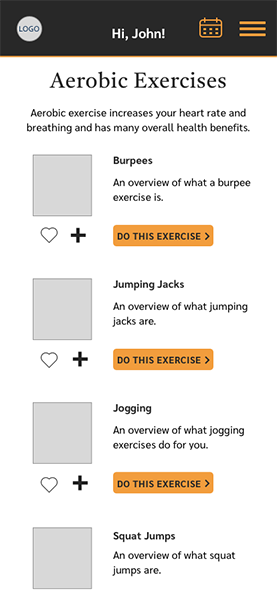 Aerobic Exercises wireframe