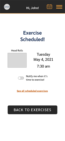 Exercise Scheduled wireframe