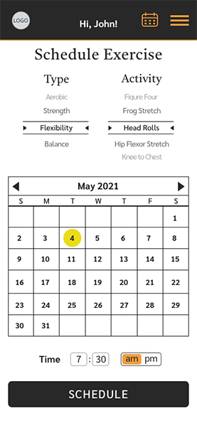 Schedule Exercise wireframe