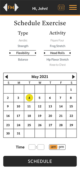 Schedule Exercise wireframe